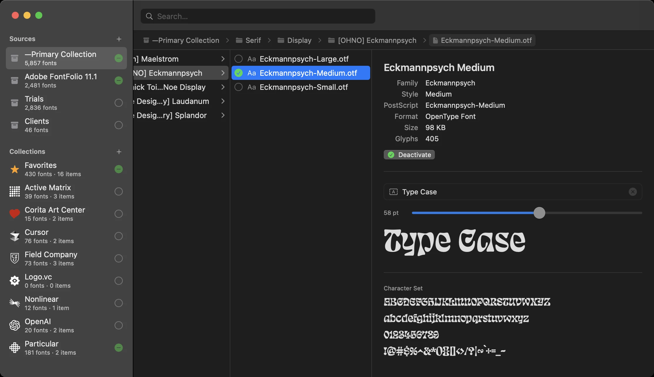 Adjusting the font preview