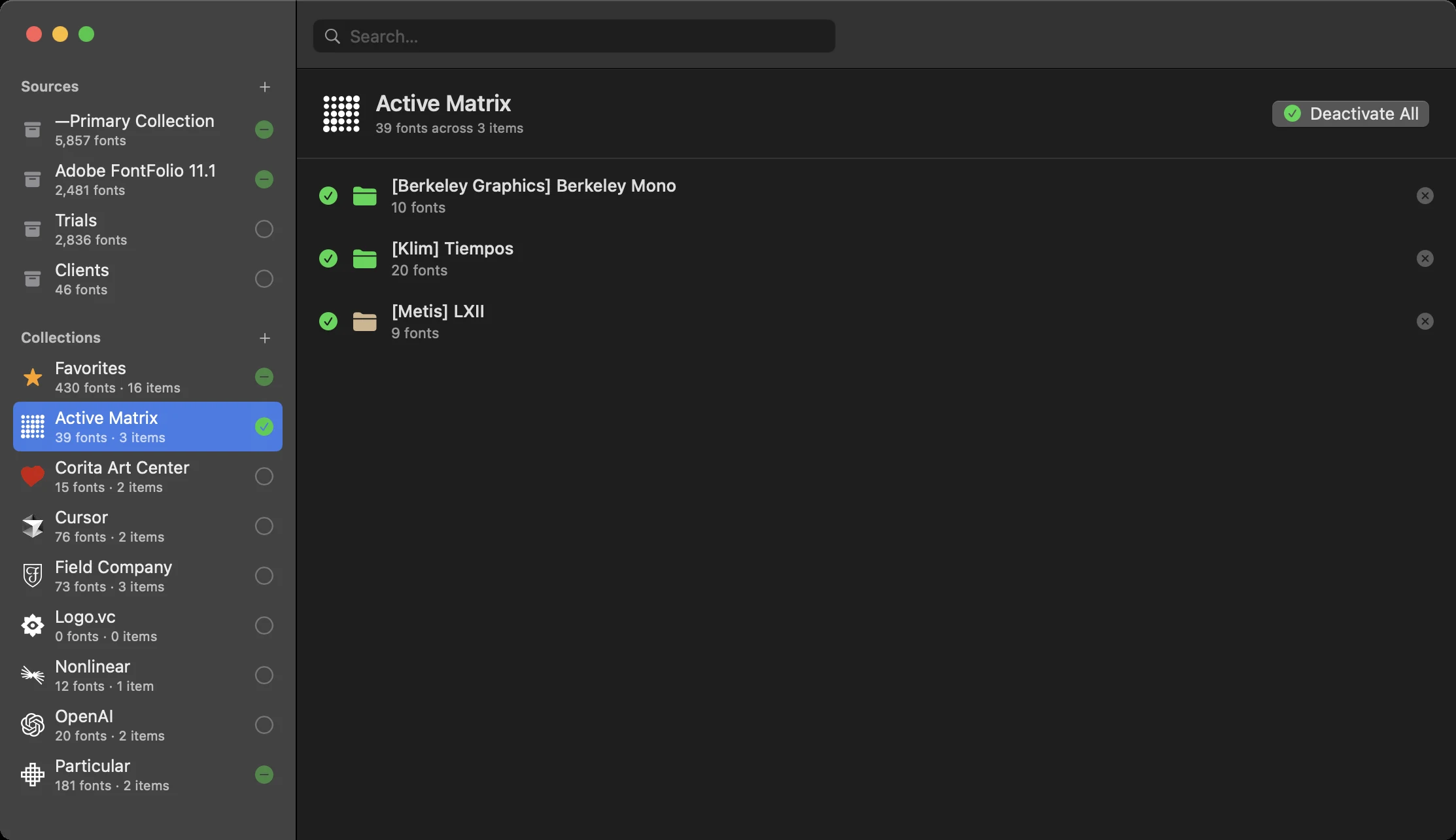 Activating collection fonts