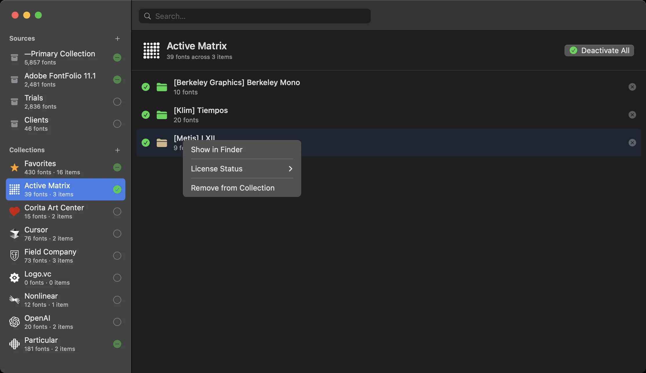 Opening font actions