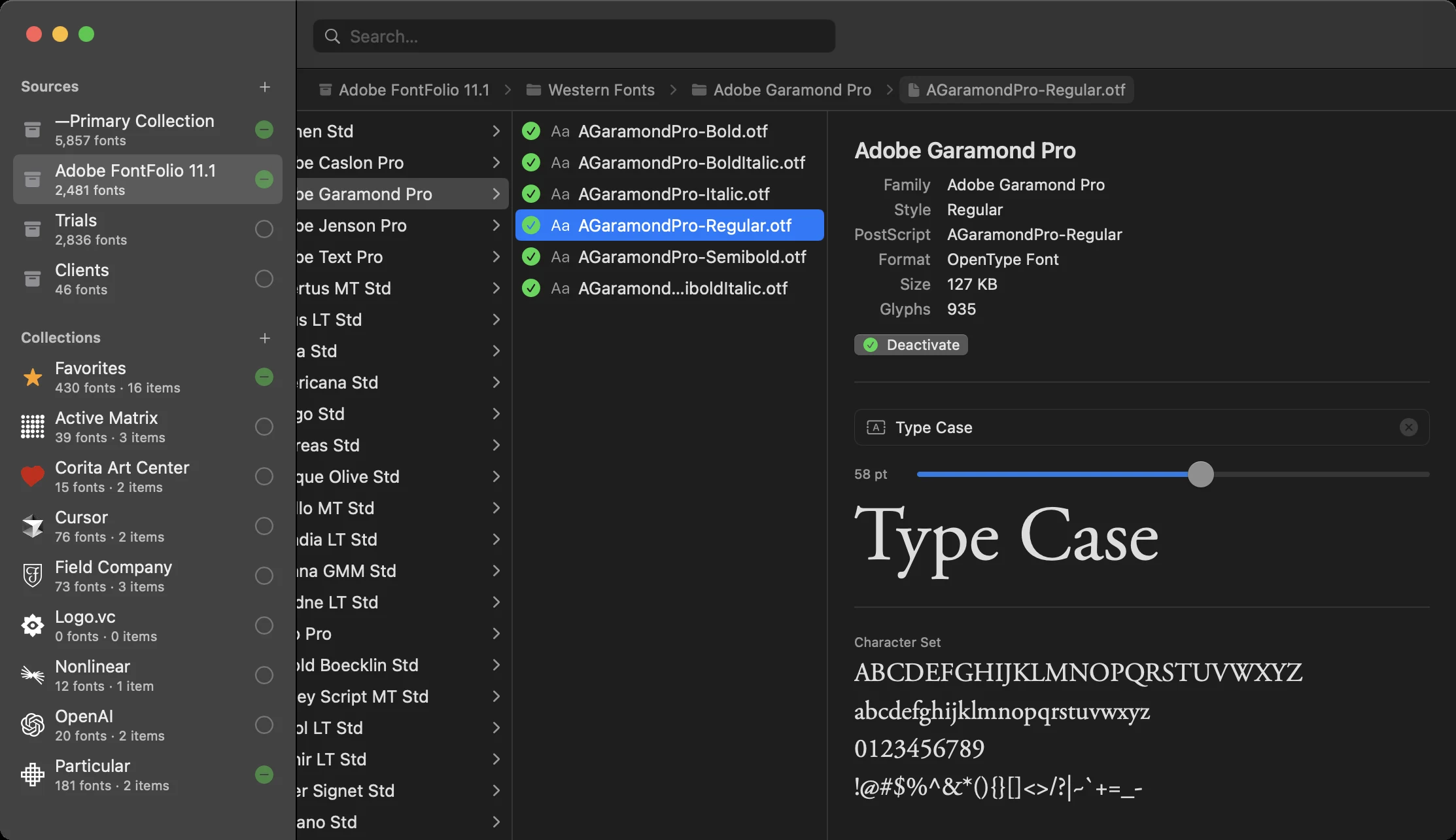 Previewing Adobe Garamond Pro